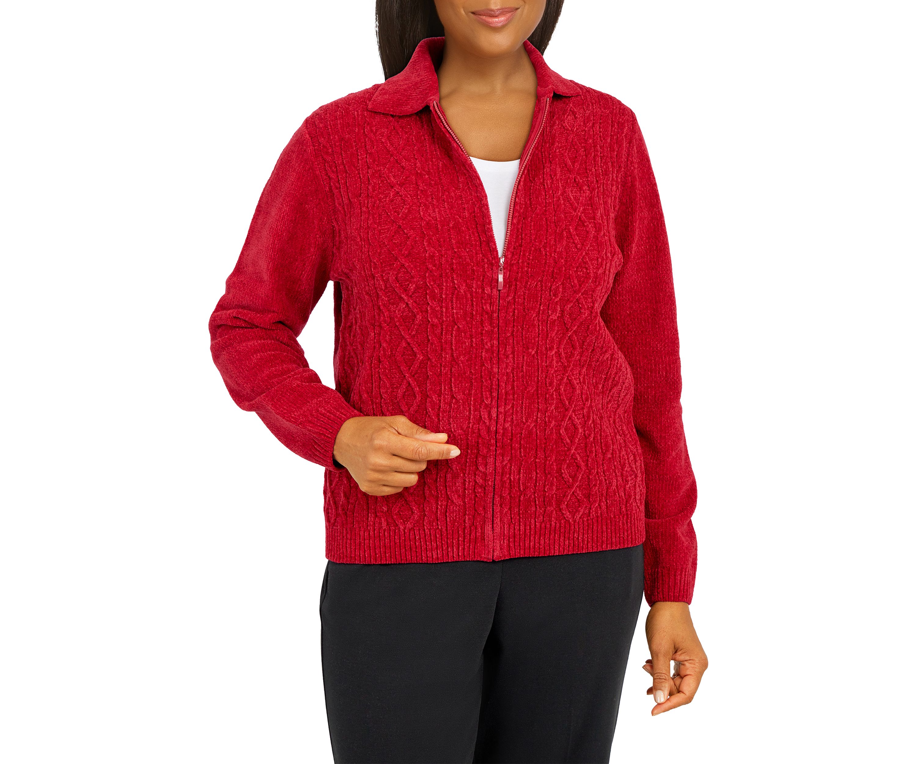 Petite Classics Zip Front Chenille Cardigan