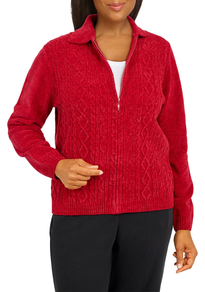 Petite Classics Zip Front Chenille Cardigan