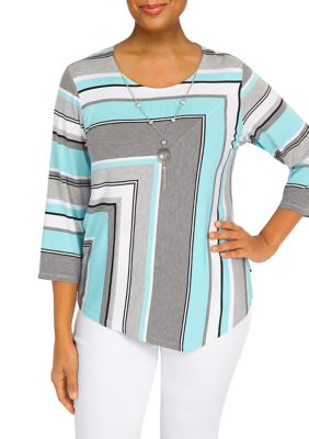 Women's 3/4 Sleeve Spliced Stripe Top