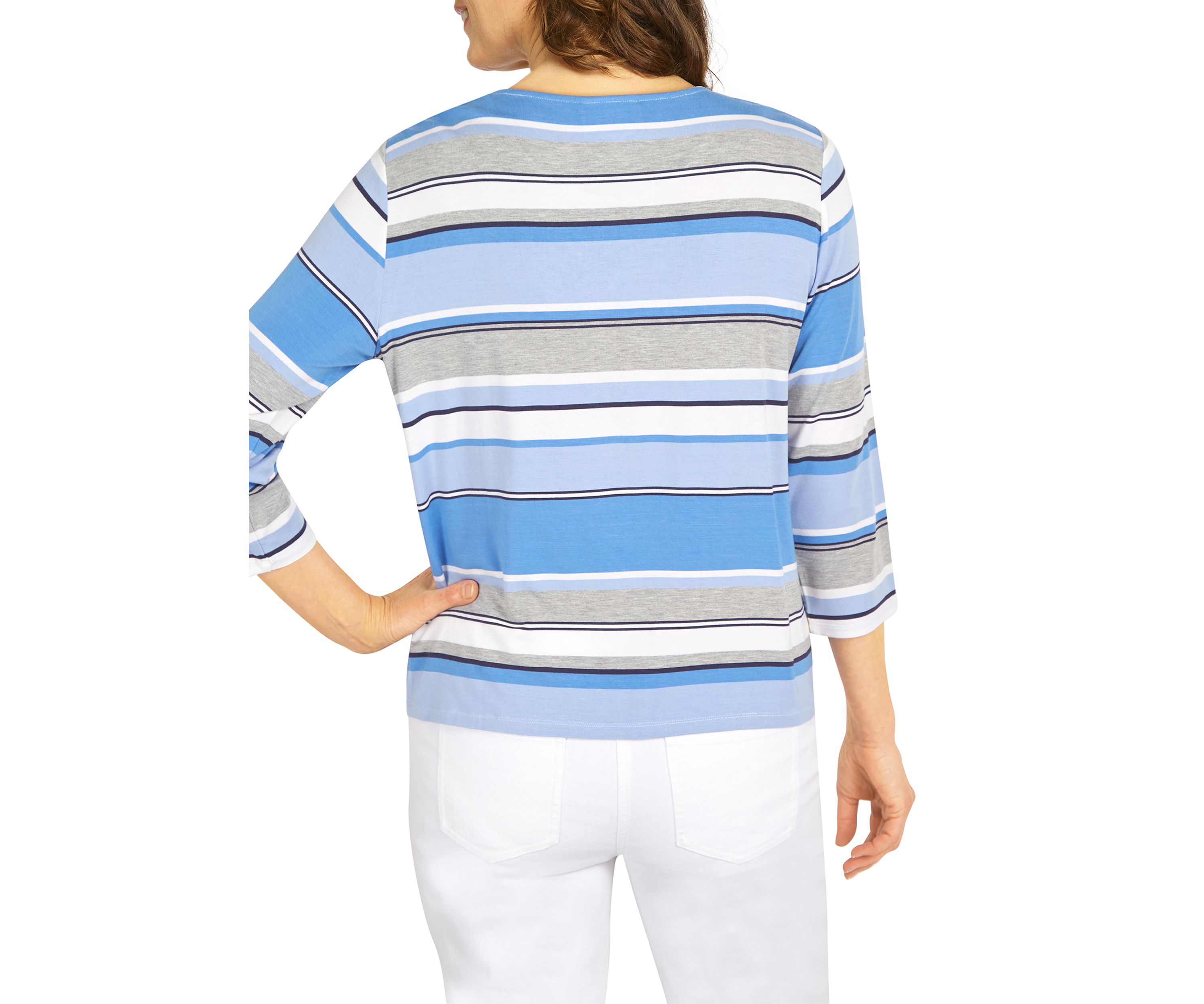 Womens 3/4 Sleeve Spliced Stripe Top