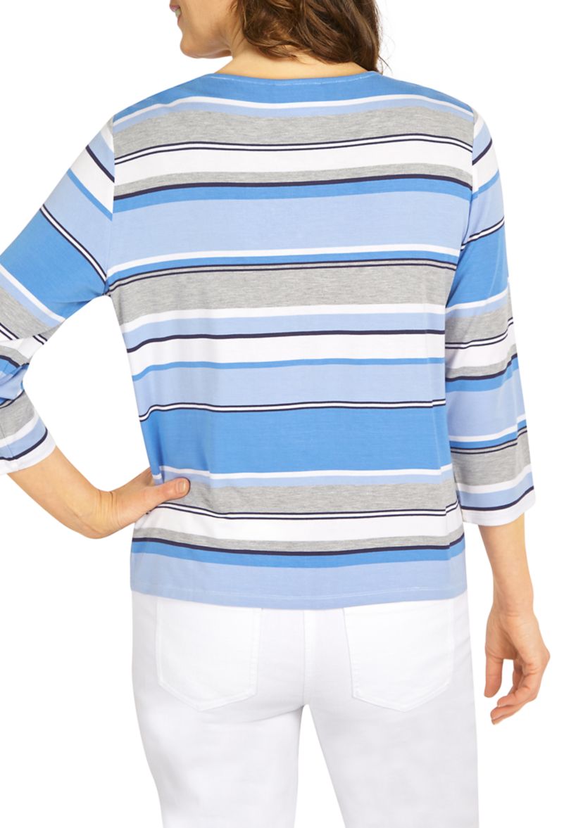 Womens 3/4 Sleeve Spliced Stripe Top