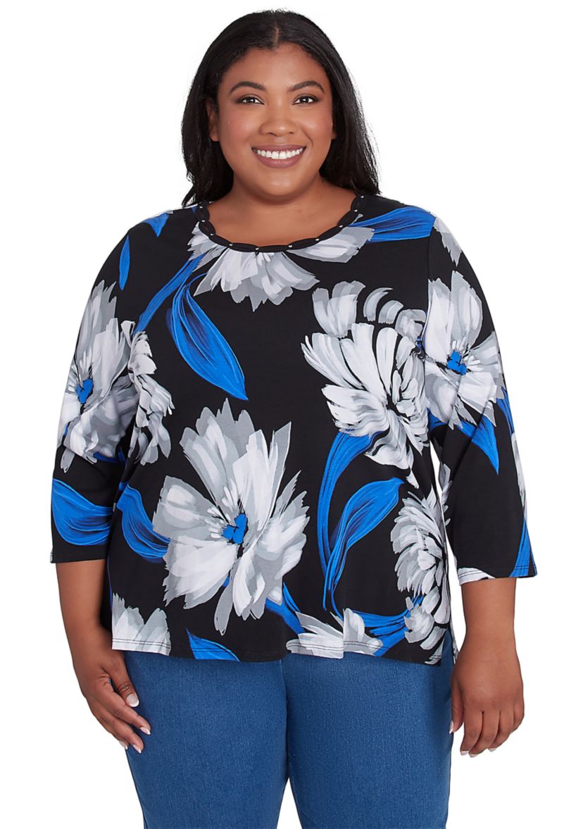 Plus Size Brushstrokes Floral Top