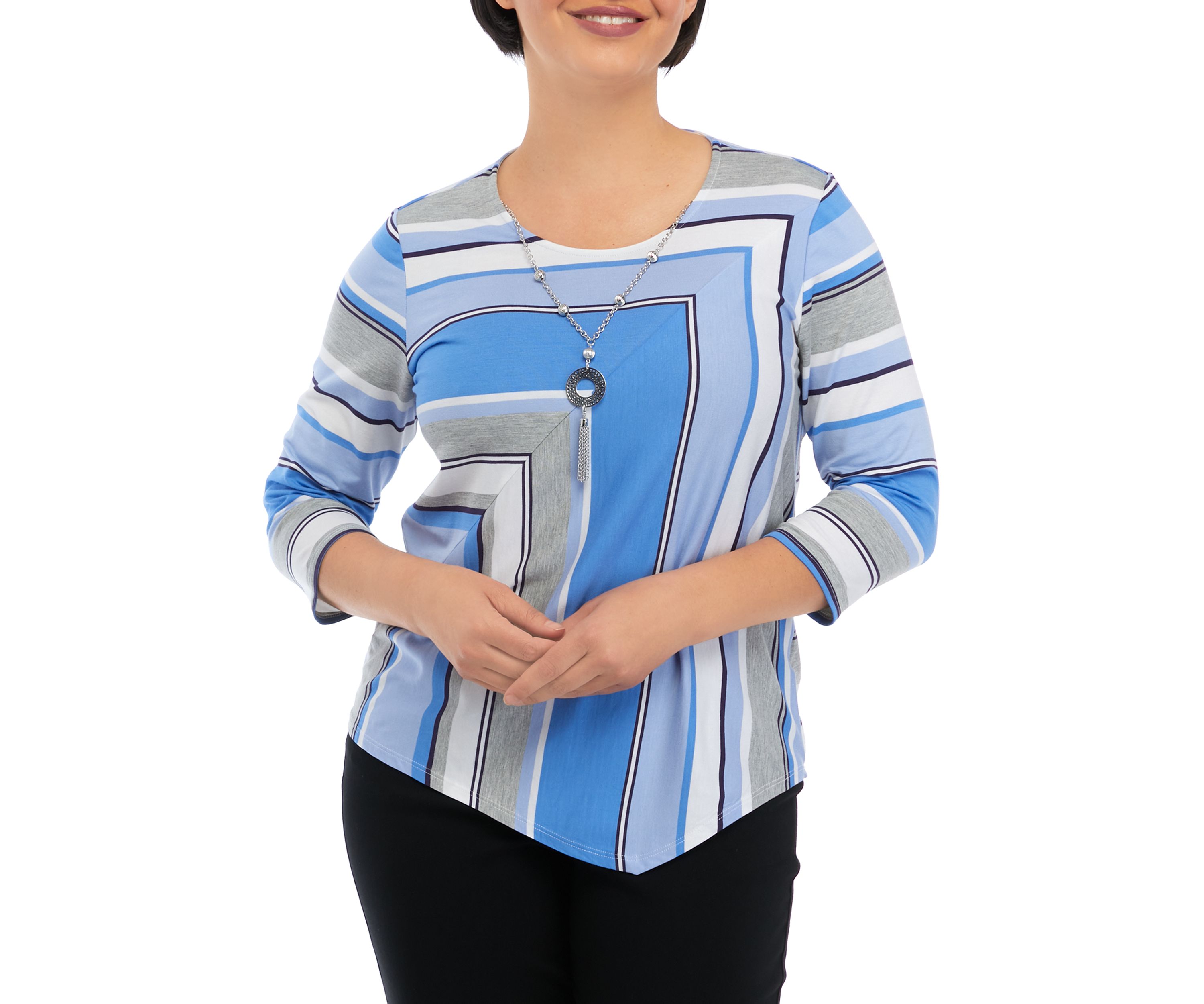 Petite Spliced Stripe Top with Necklace