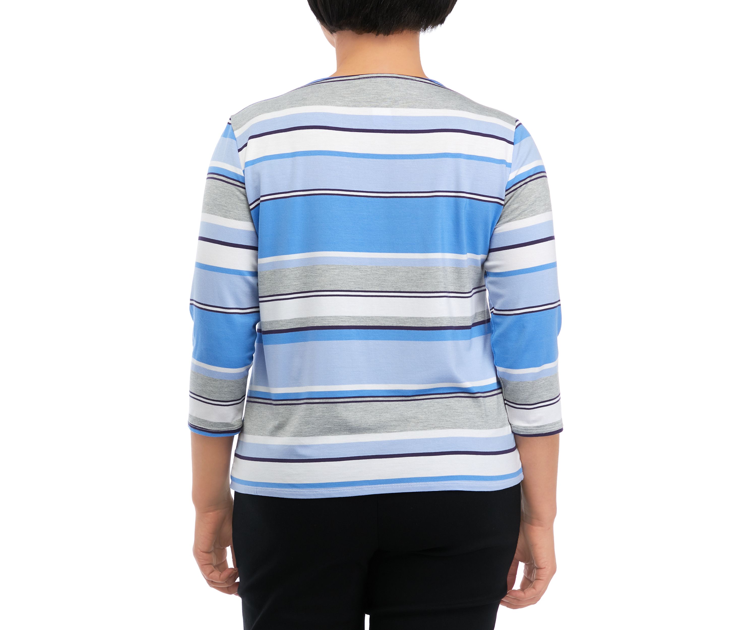 Petite Spliced Stripe Top with Necklace