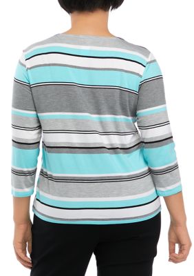 Petite Spliced Stripe Top with Necklace