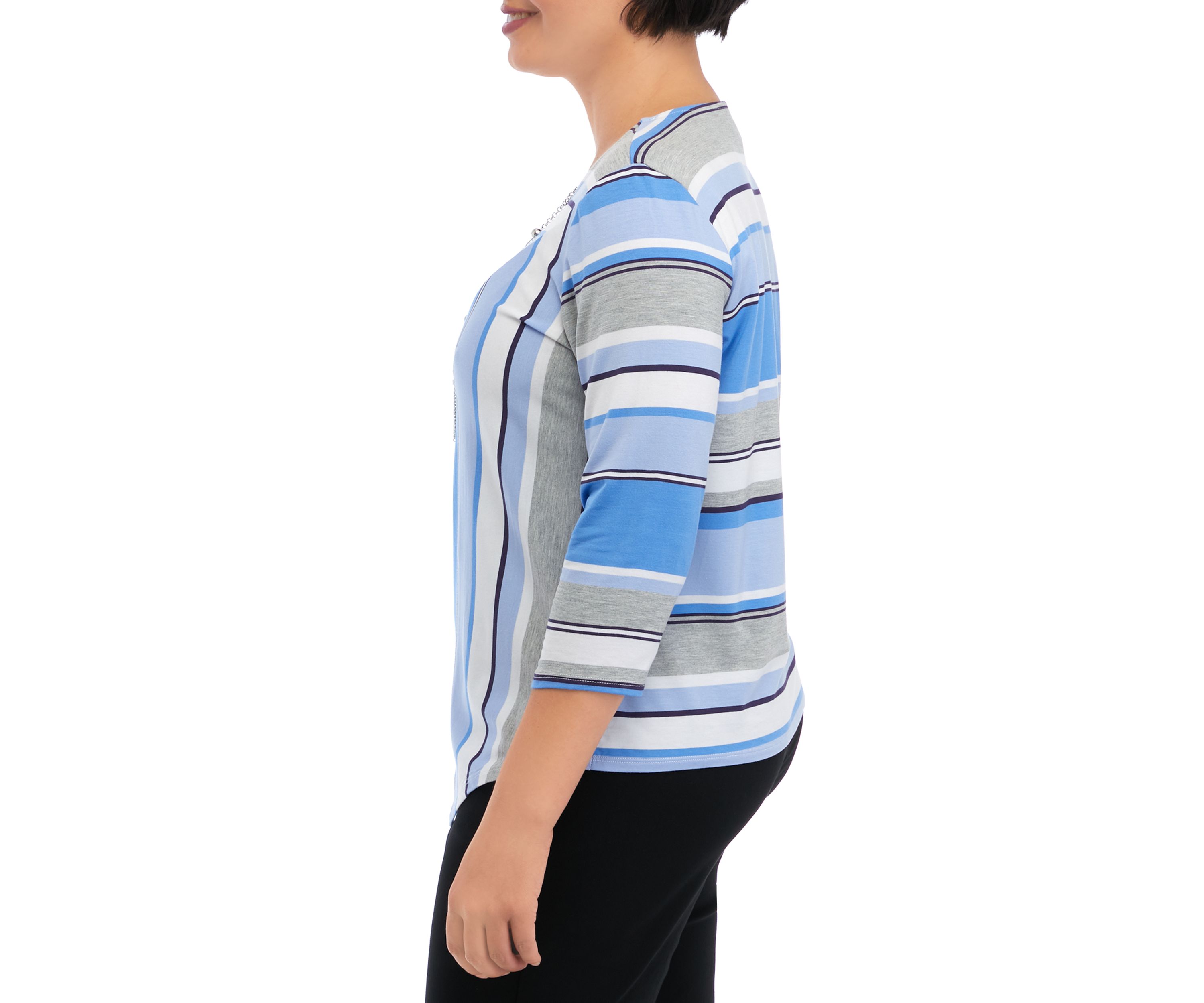 Petite Spliced Stripe Top with Necklace