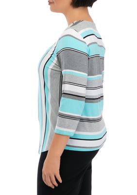 Petite Spliced Stripe Top with Necklace