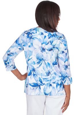 Women's Classics Denim Watercolor Floral Top