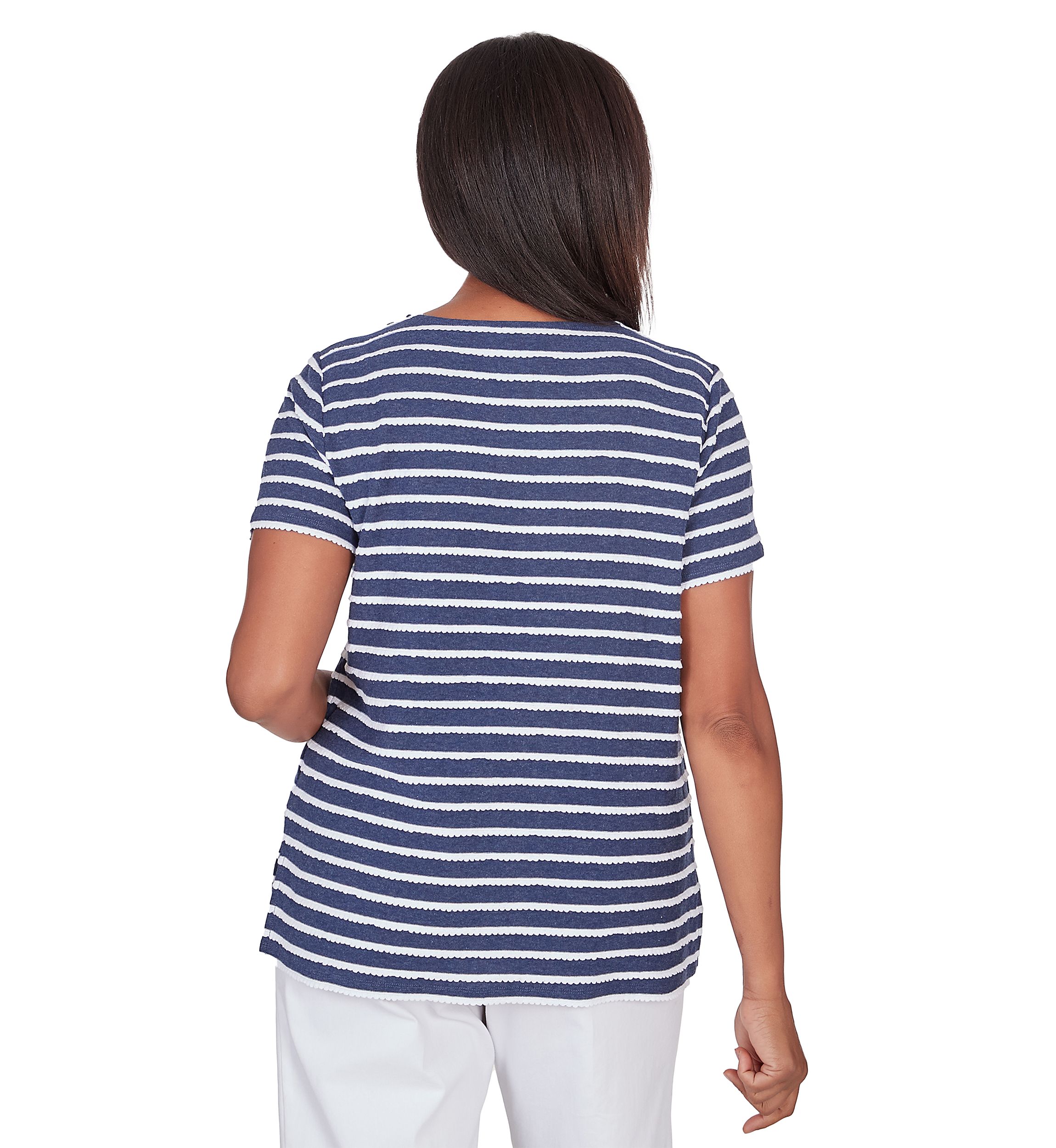 Womens Classics Neutrals Stripe Lace Yoke Top