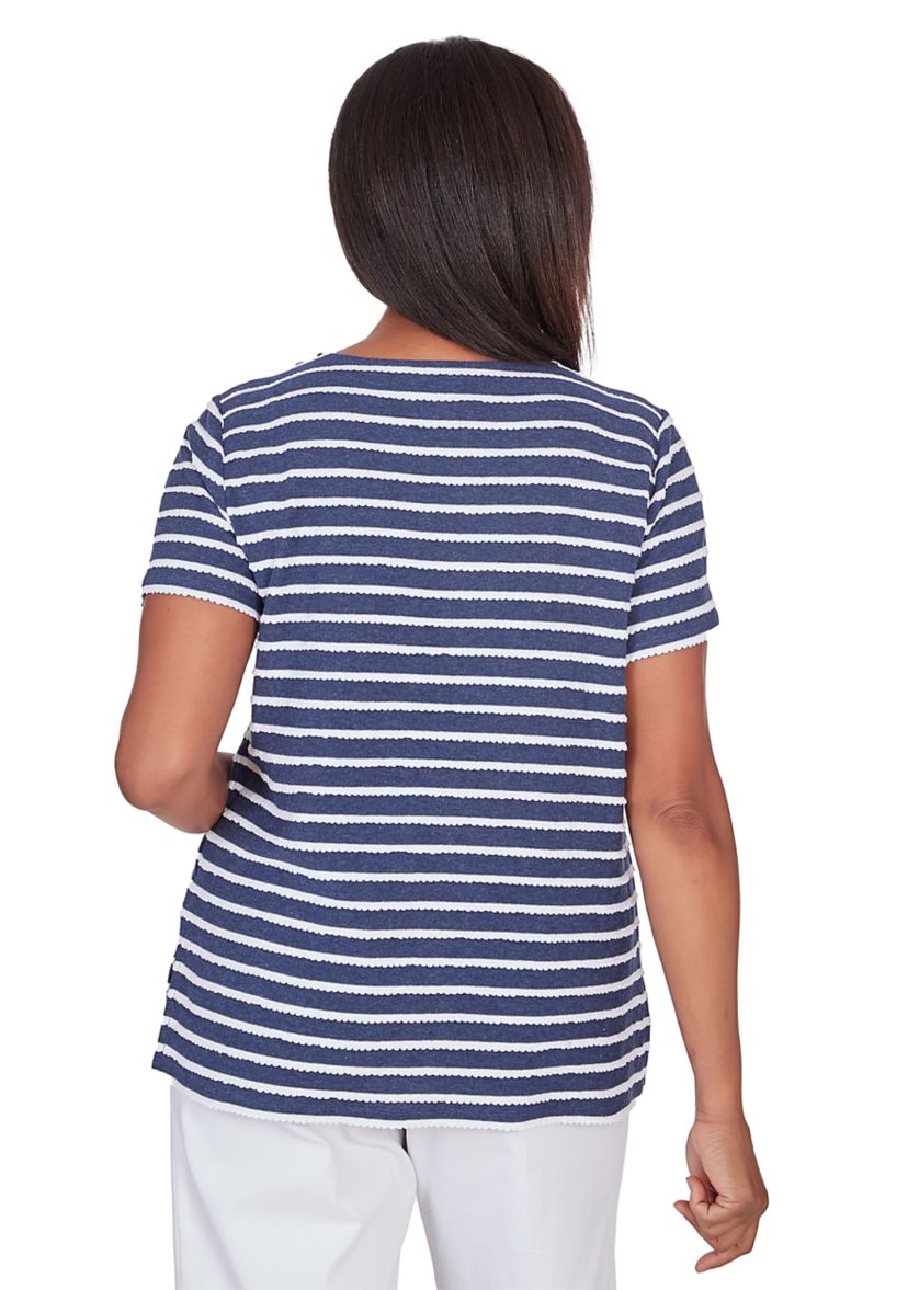 Womens Classics Neutrals Stripe Lace Yoke Top