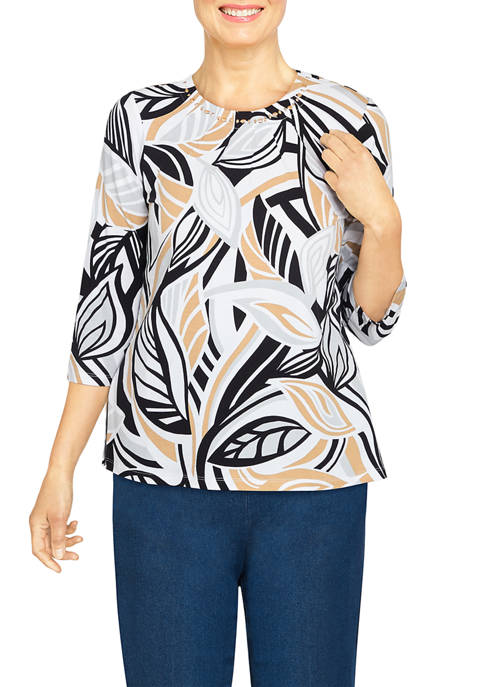 Alfred Dunner Womens Leaf Printed Knit Top