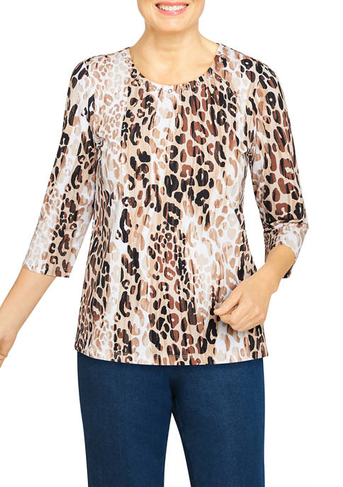 Alfred Dunner Womens Animal Print Top