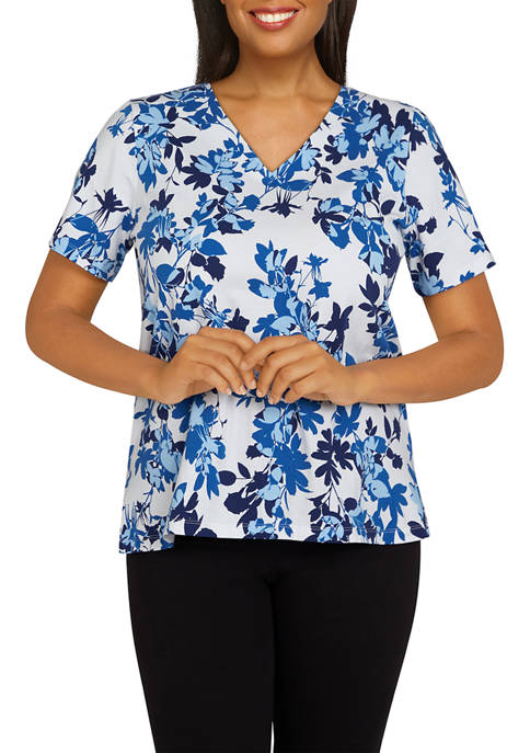 Alfred Dunner Womens Classic Shadow Floral Print Top
