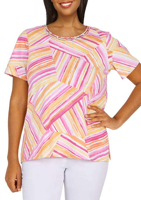Alfred Dunner Womens Classics Patch Stripe Knit Top