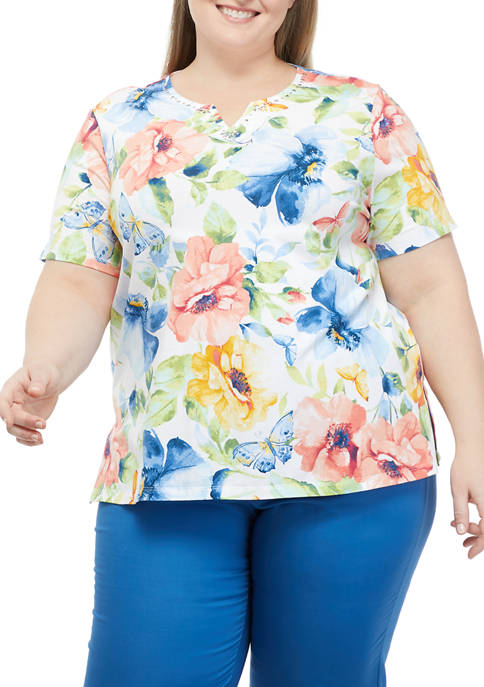 Alfred Dunner Plus Size Classics Short Sleeve Floral