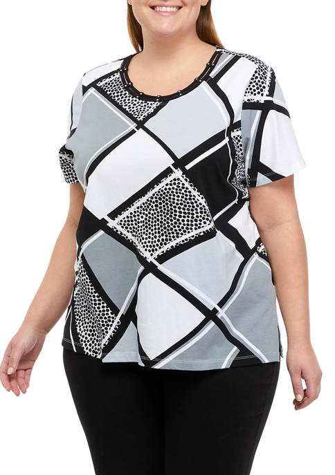 Alfred Dunner Plus Size Short Sleeve Animal Color
