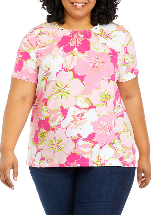 Alfred Dunner Plus Size Short Sleeve Floral Top