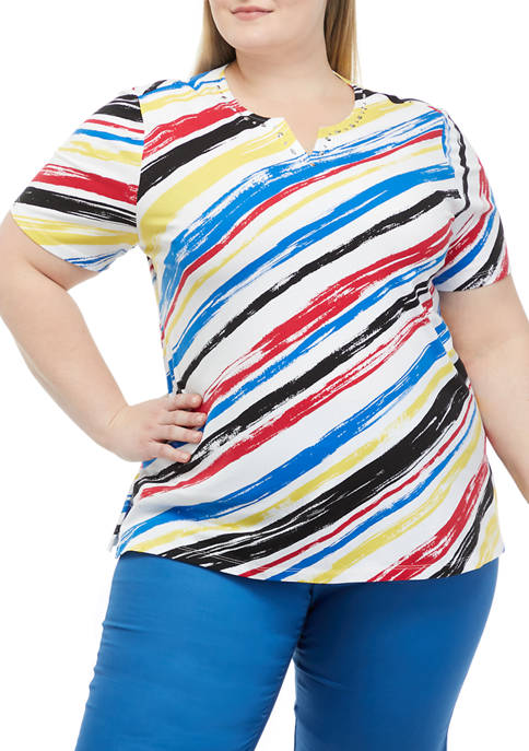Alfred Dunner Plus Size Classics Multi Striped Top