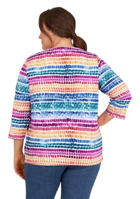 Plus Colorful Stripe Printed Top