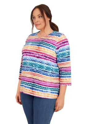 Plus Colorful Stripe Printed Top