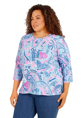 Plus Fish Mosaic Printed Top