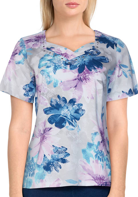 Alfred Dunner Petite Classics Short Sleeve Watercolor Floral