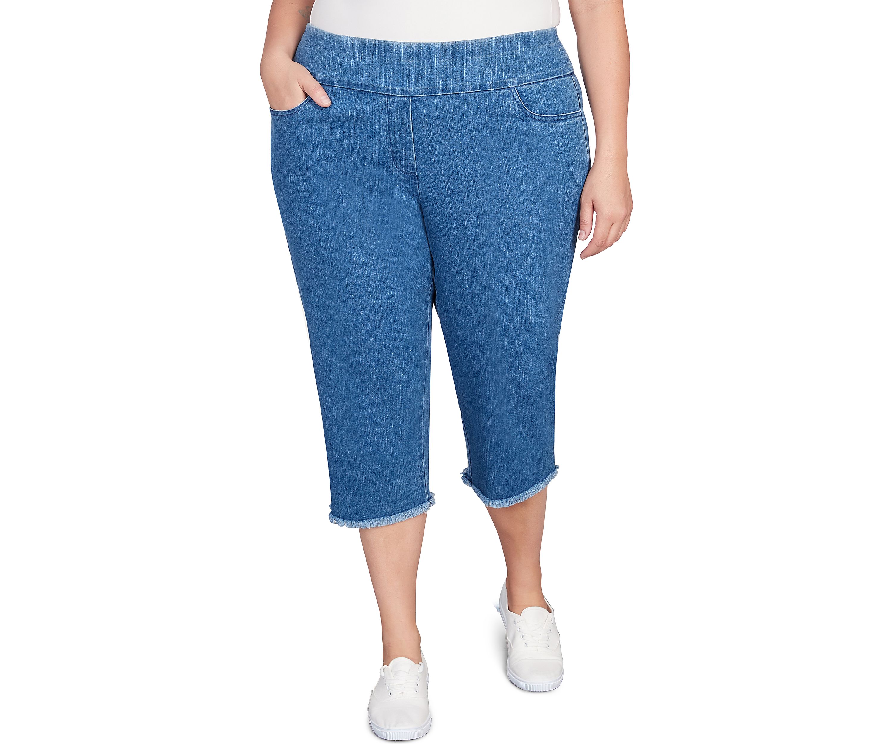 Plus Size Classics Neutrals Denim Fringe Capri Pants