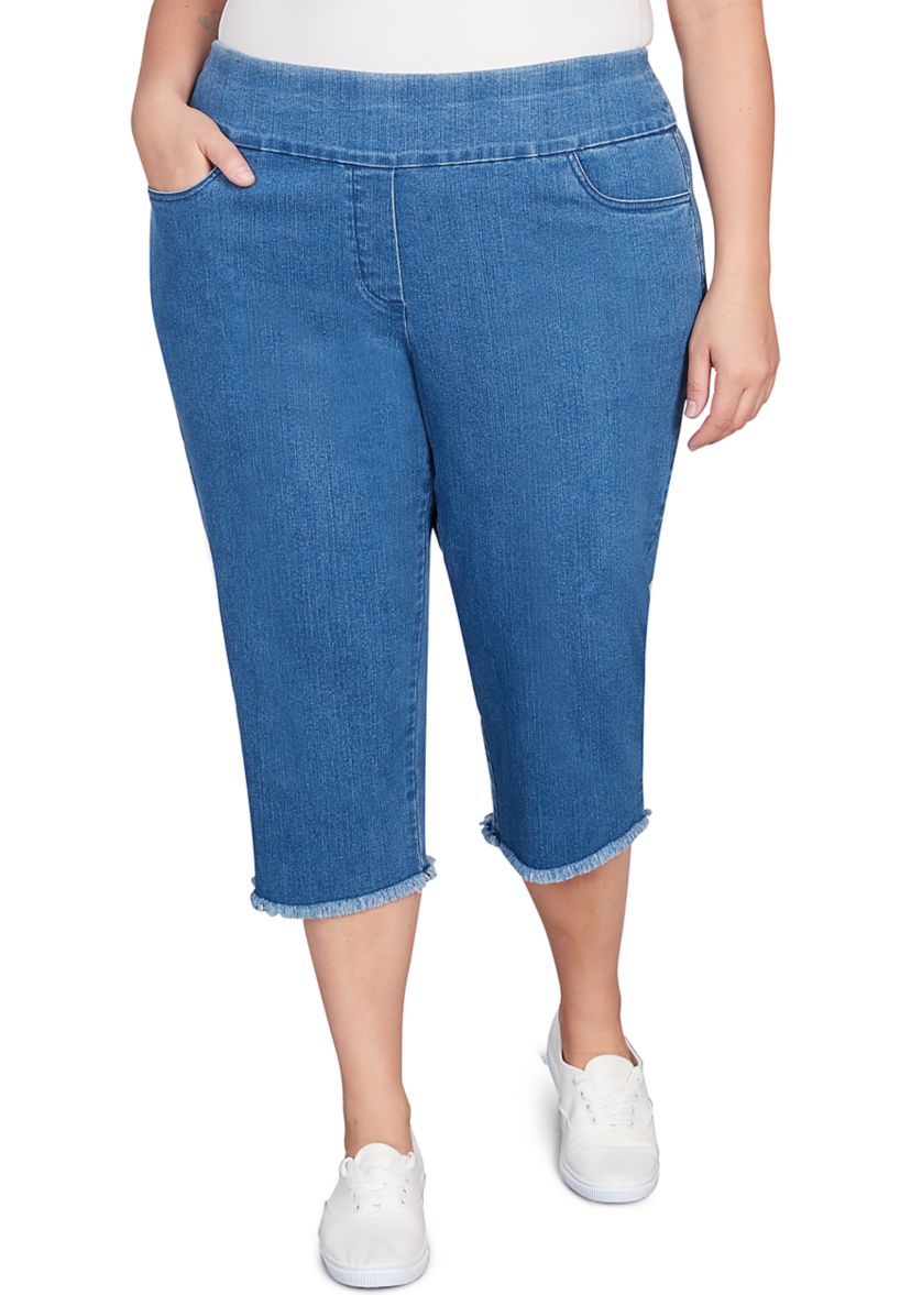 Plus Size Classics Neutrals Denim Fringe Capri Pants