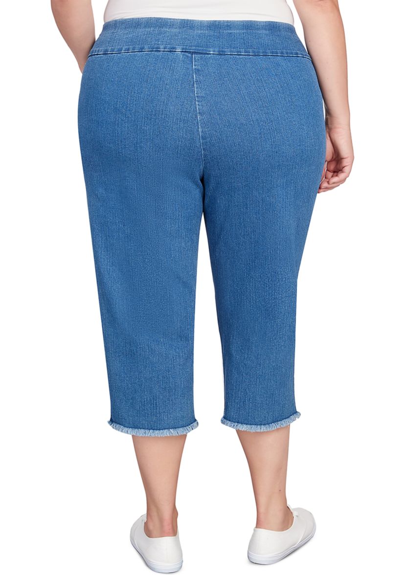 Plus Size Classics Neutrals Denim Fringe Capri Pants