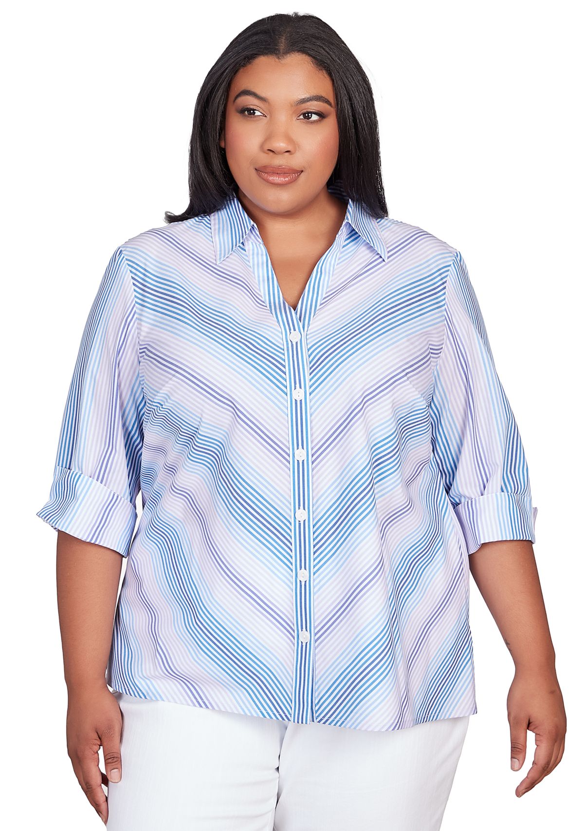 Plus Size Classics Neutrals Mitered Stripe Top