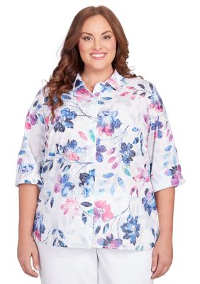 Plus Classics Denim Floral Burnout Top