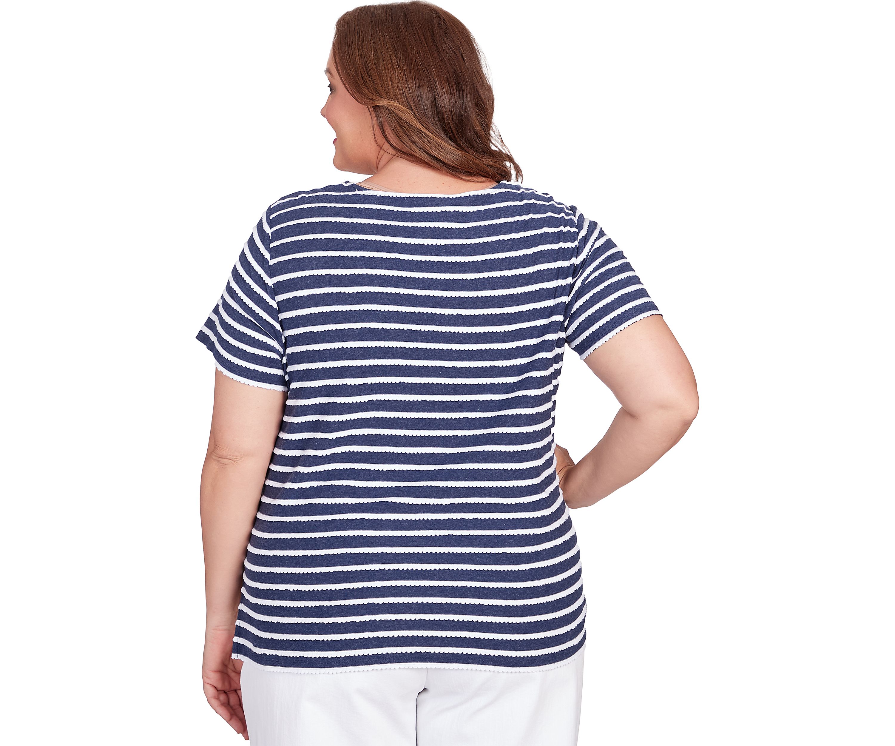 Plus Size Classics Neutrals Stripe Lace Yoke Top