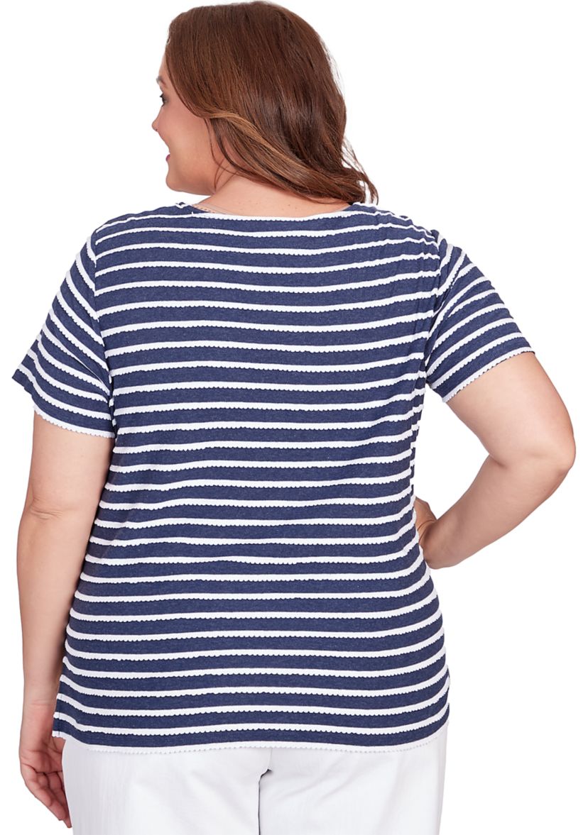 Plus Size Classics Neutrals Stripe Lace Yoke Top
