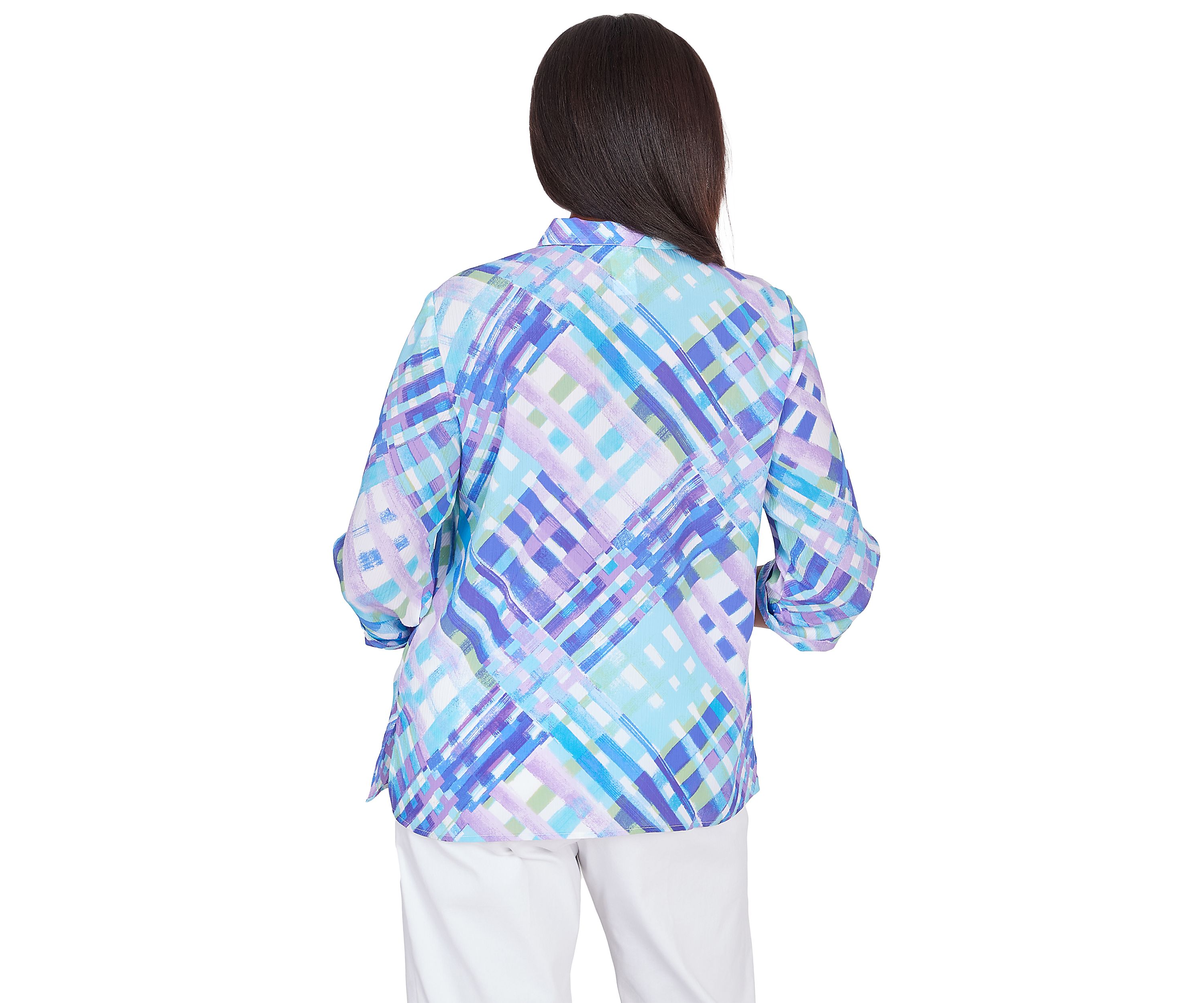 Petite Classics Brights Lattice Plaid Woven Button Down Top
