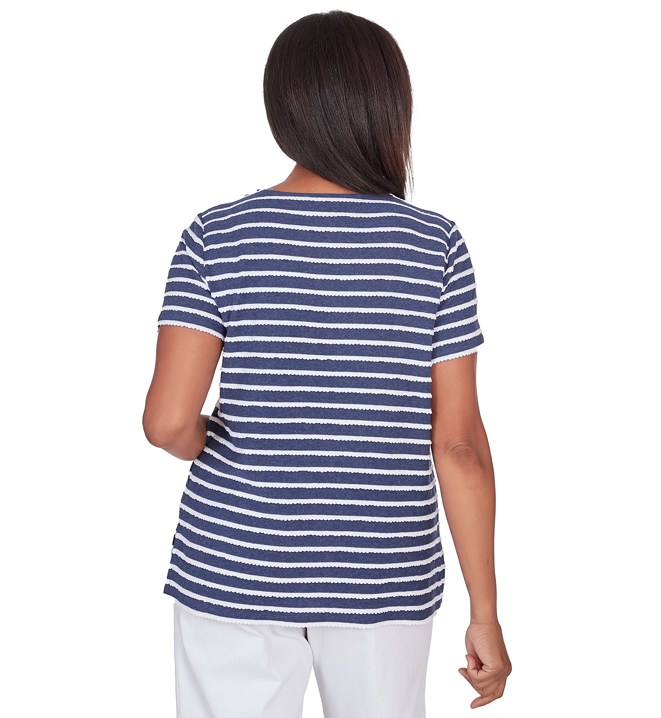 Petite Classics Neutrals Stripe Lace Yoke Top