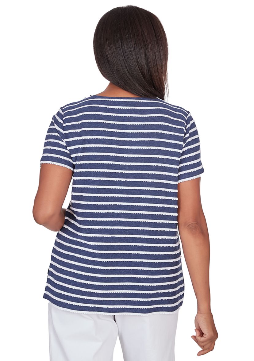 Petite Classics Neutrals Stripe Lace Yoke Top