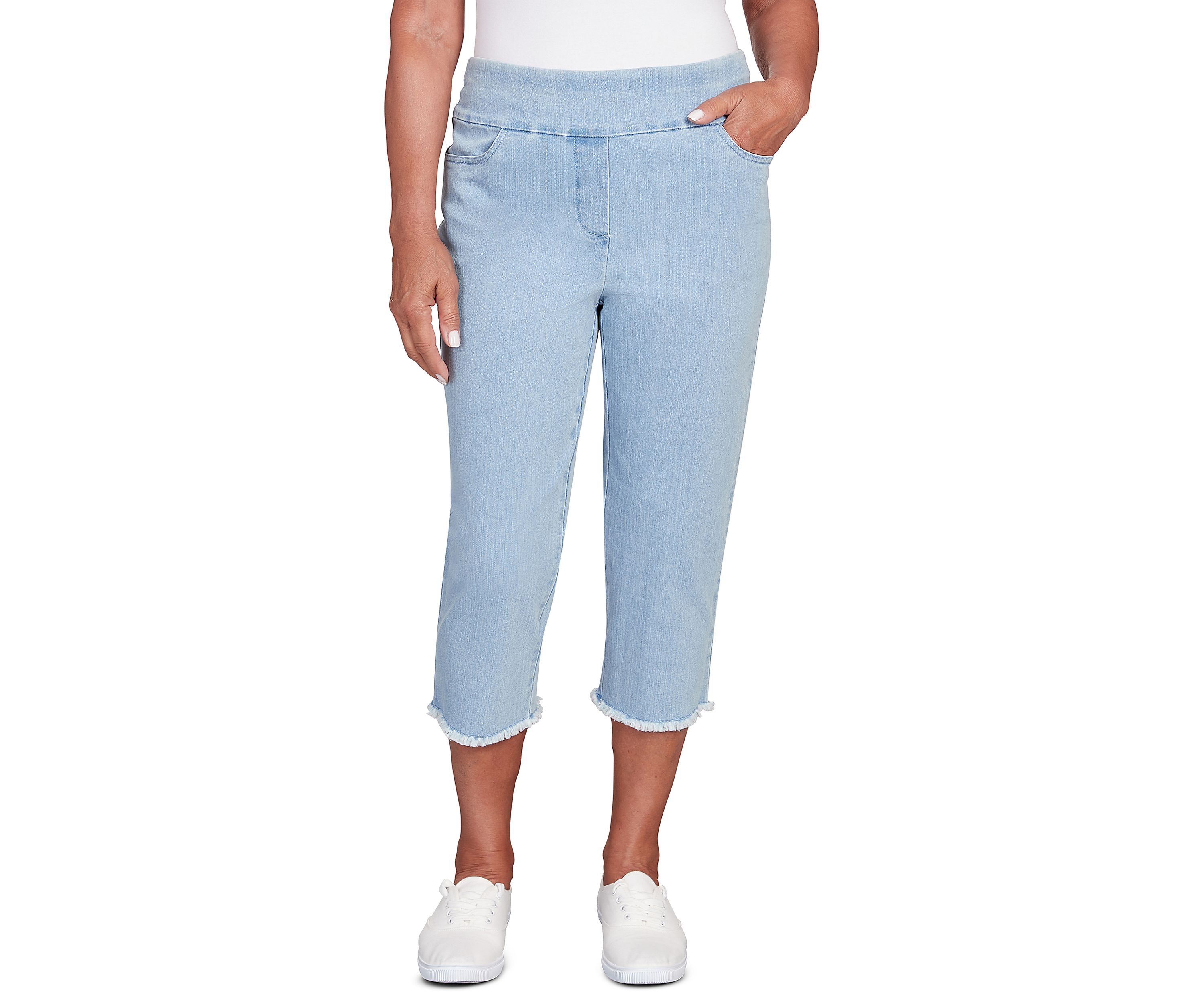 Womens Classics Denim Fringe Capri Pants
