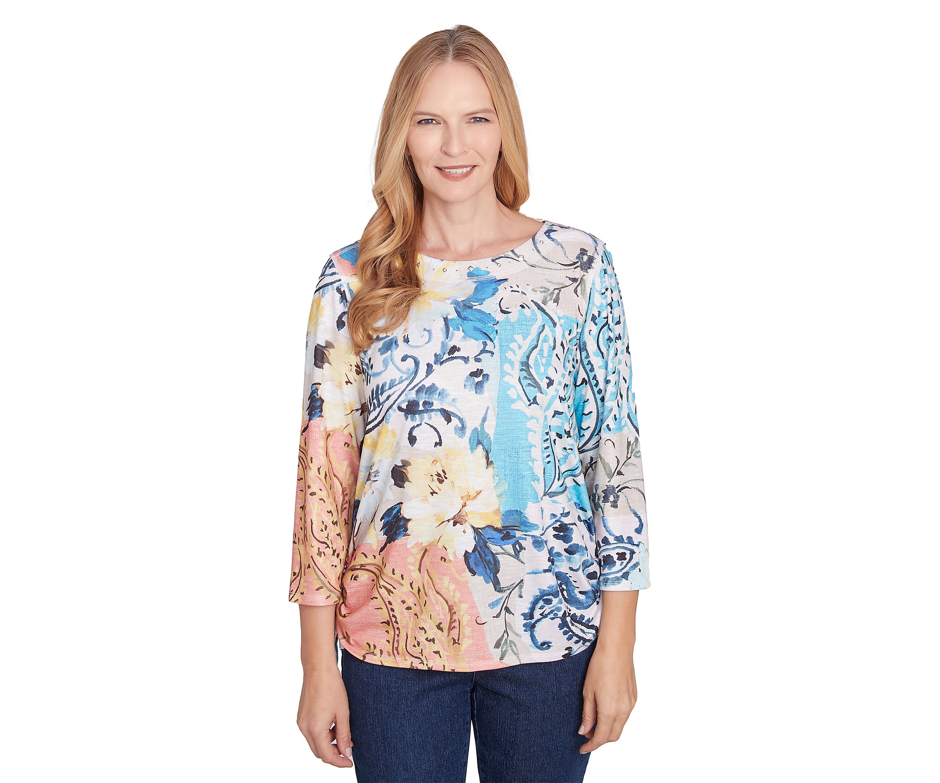 Womens Classics Batik Floral Patch Top