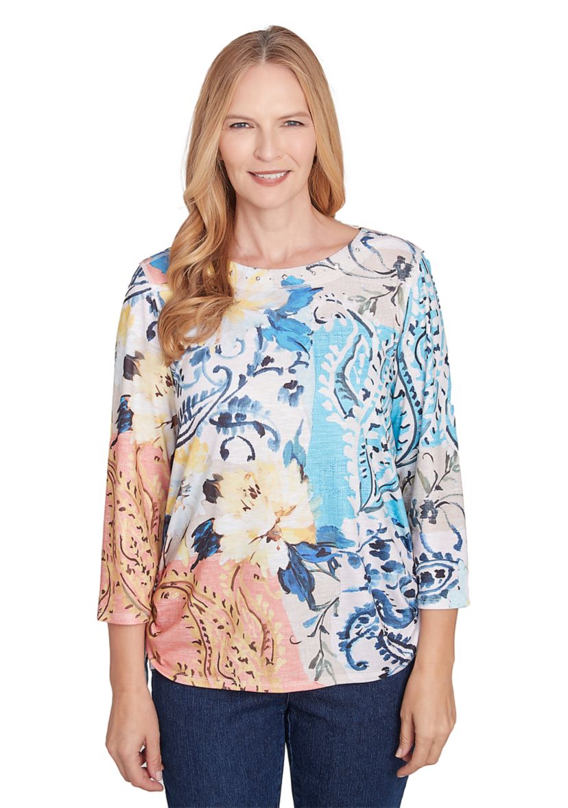 Womens Classics Batik Floral Patch Top