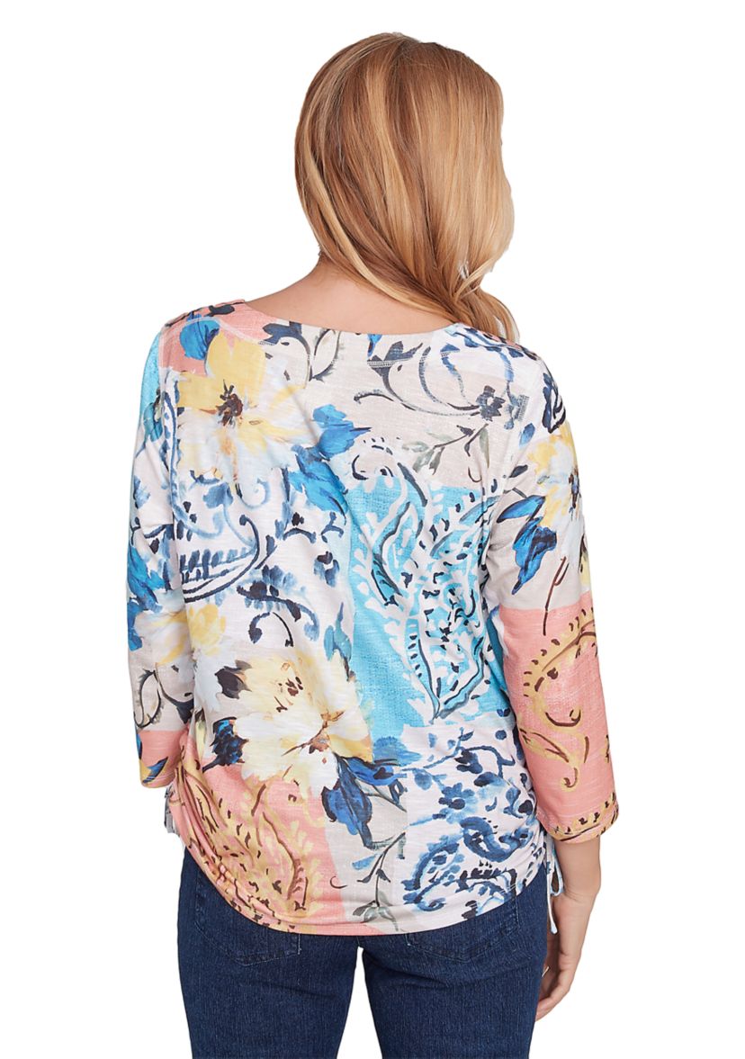 Womens Classics Batik Floral Patch Top
