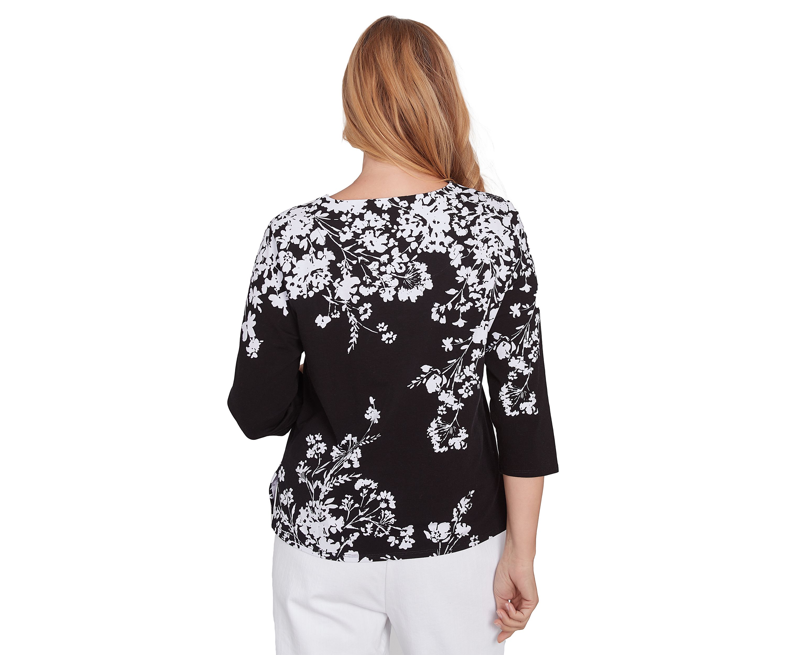 Womens Classics Monotone Asymmetric Floral Top
