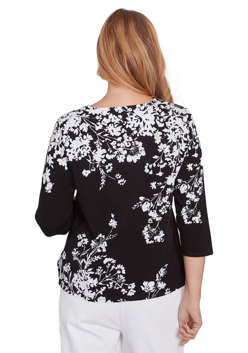 Womens Classics Monotone Asymmetric Floral Top