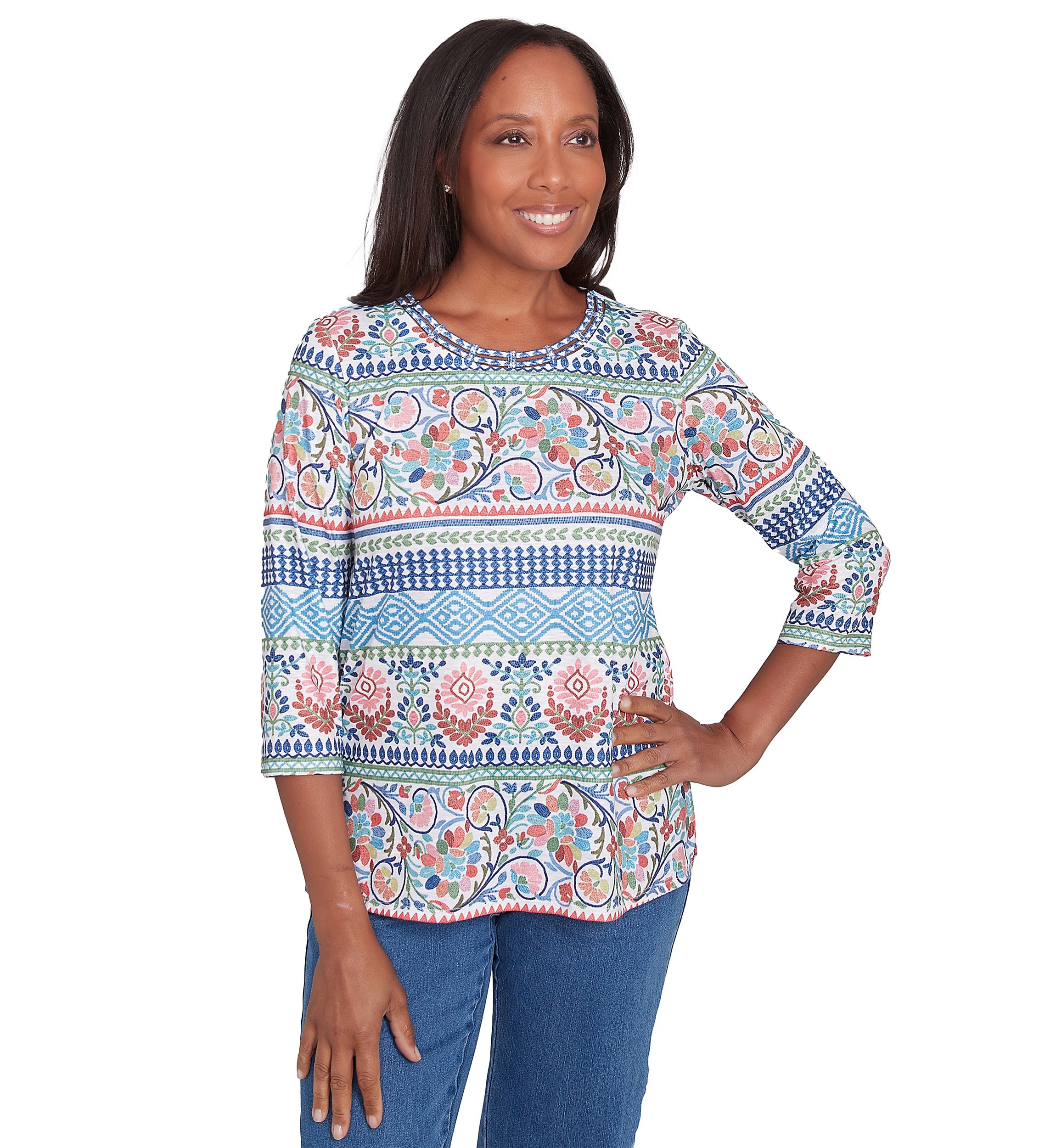 Womens Classics Scroll Geometric Biadere Top