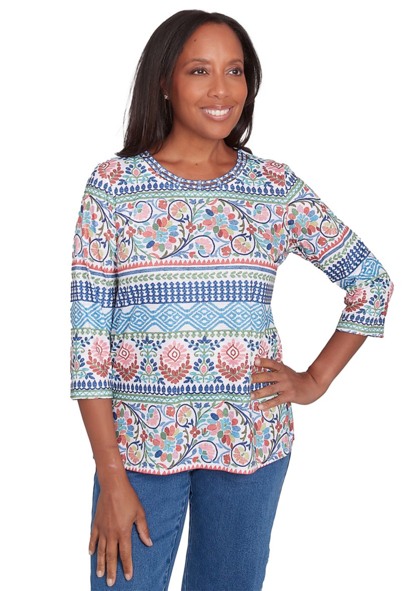 Womens Classics Scroll Geometric Biadere Top