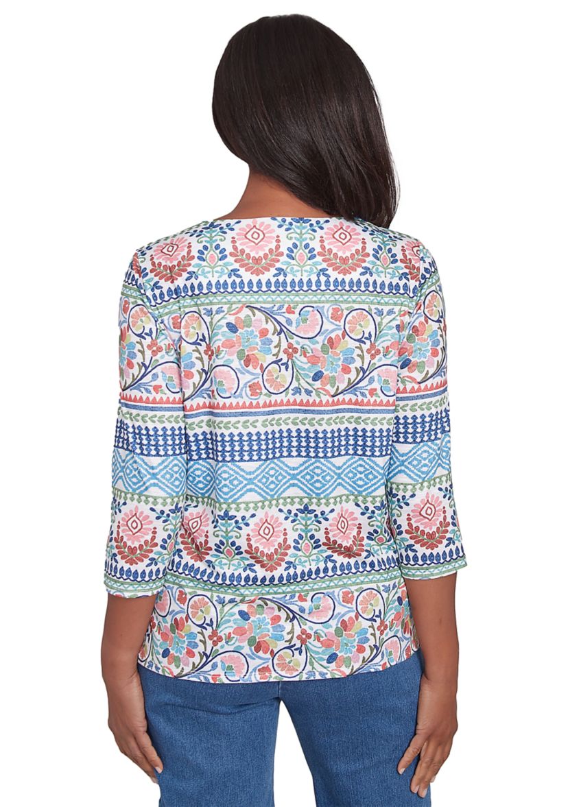 Womens Classics Scroll Geometric Biadere Top