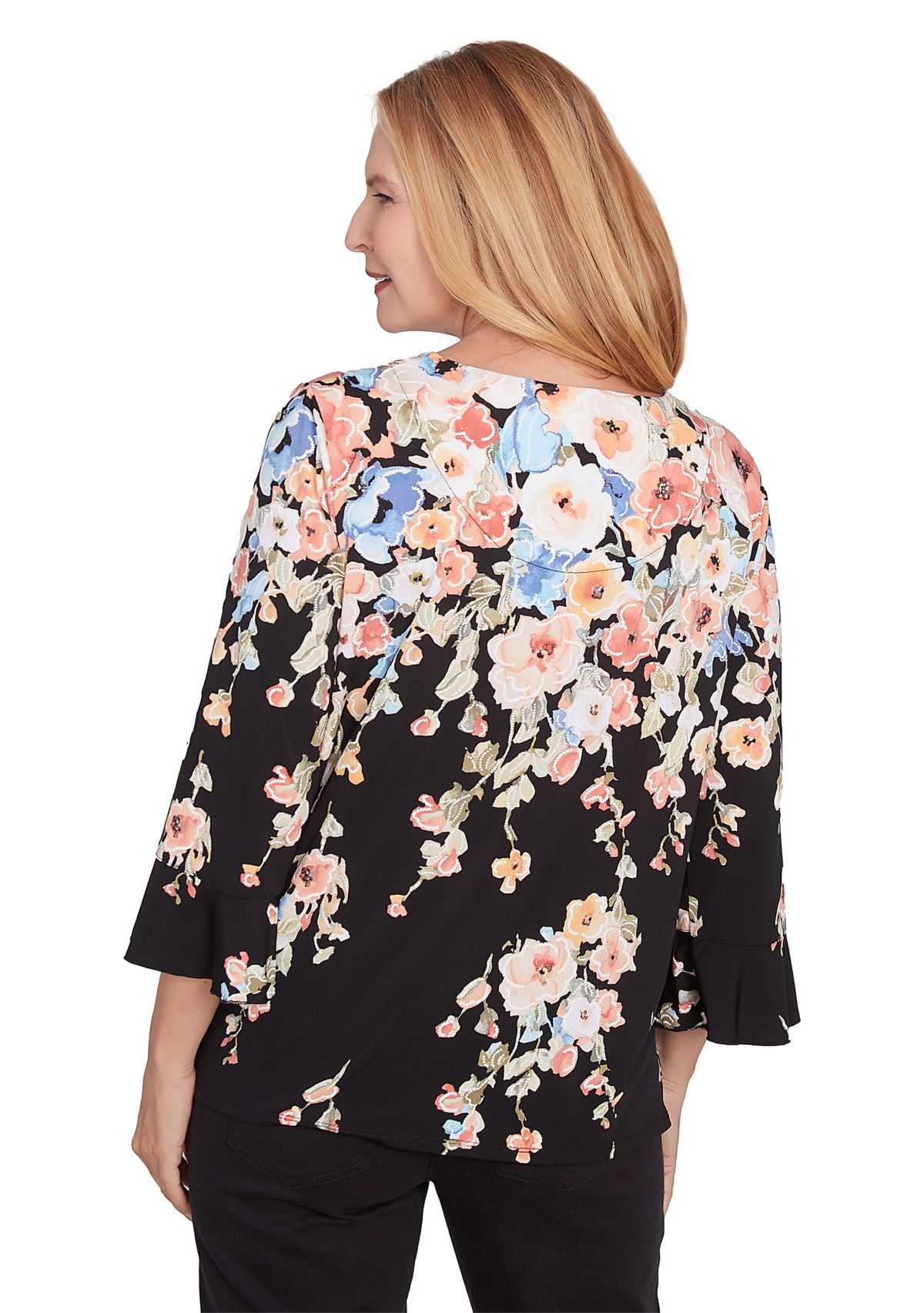 Womens 3/4 Sleeve Split Beaded Top