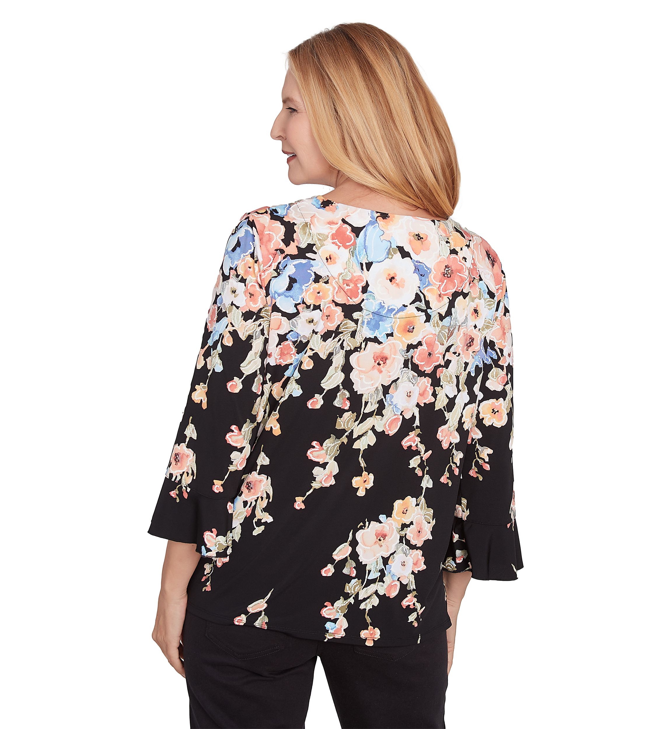 Womens 3/4 Sleeve Split Beaded Top