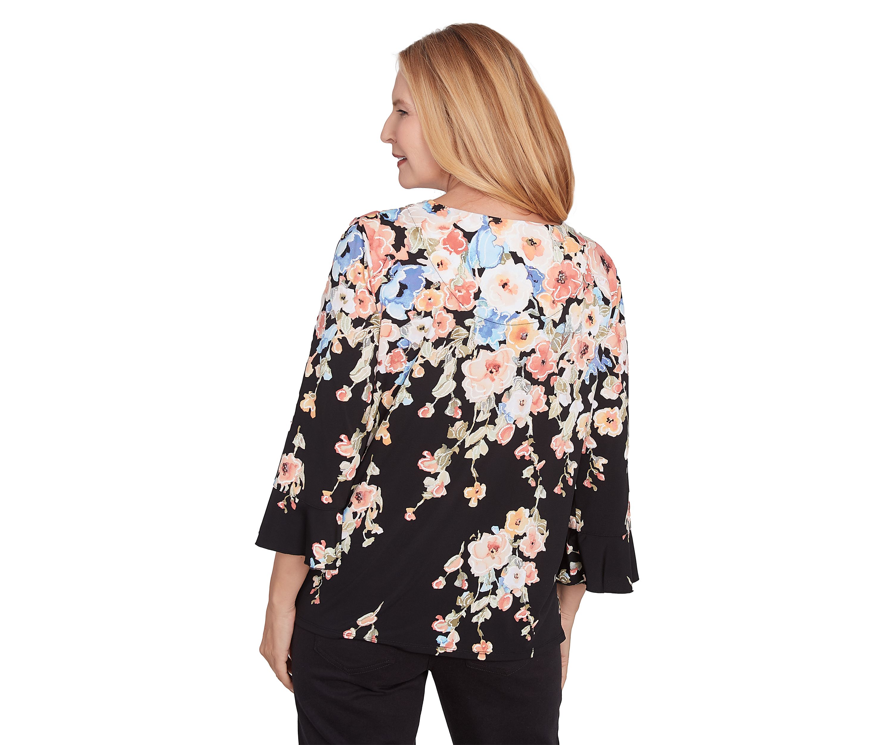 Womens 3/4 Sleeve Split Beaded Top