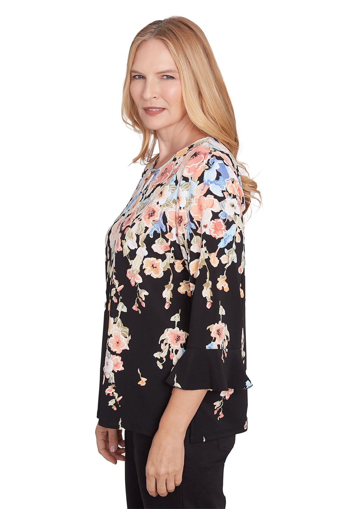 Womens 3/4 Sleeve Split Beaded Top