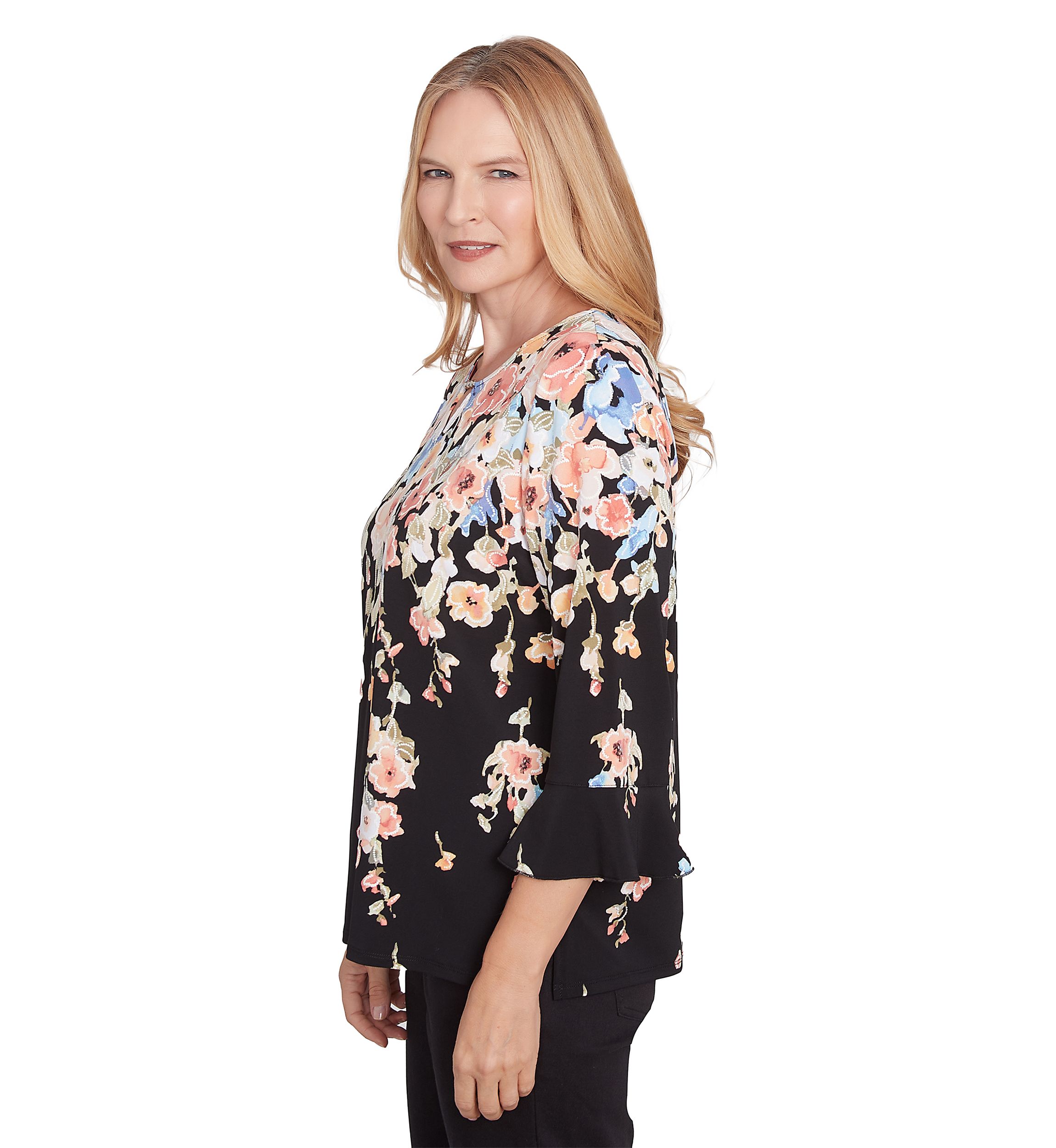 Womens 3/4 Sleeve Split Beaded Top